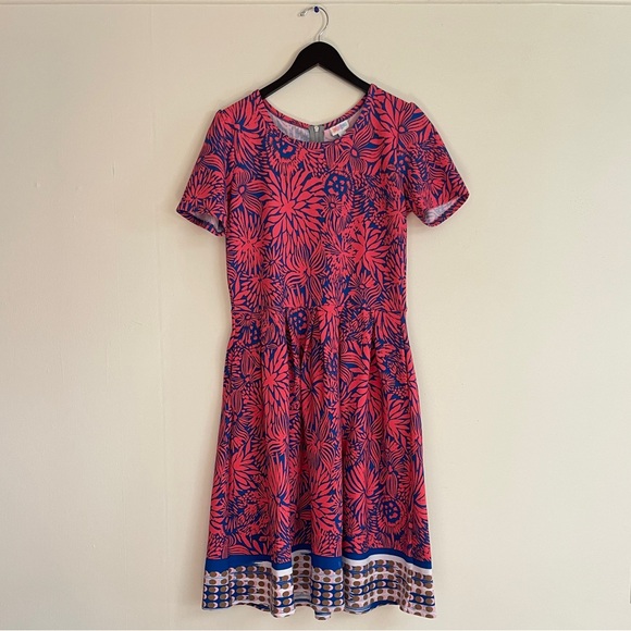 Lularoe Amelia Blue and Coral Pattern Short Sleeve Dress, Size XL - Picture 1 of 6
